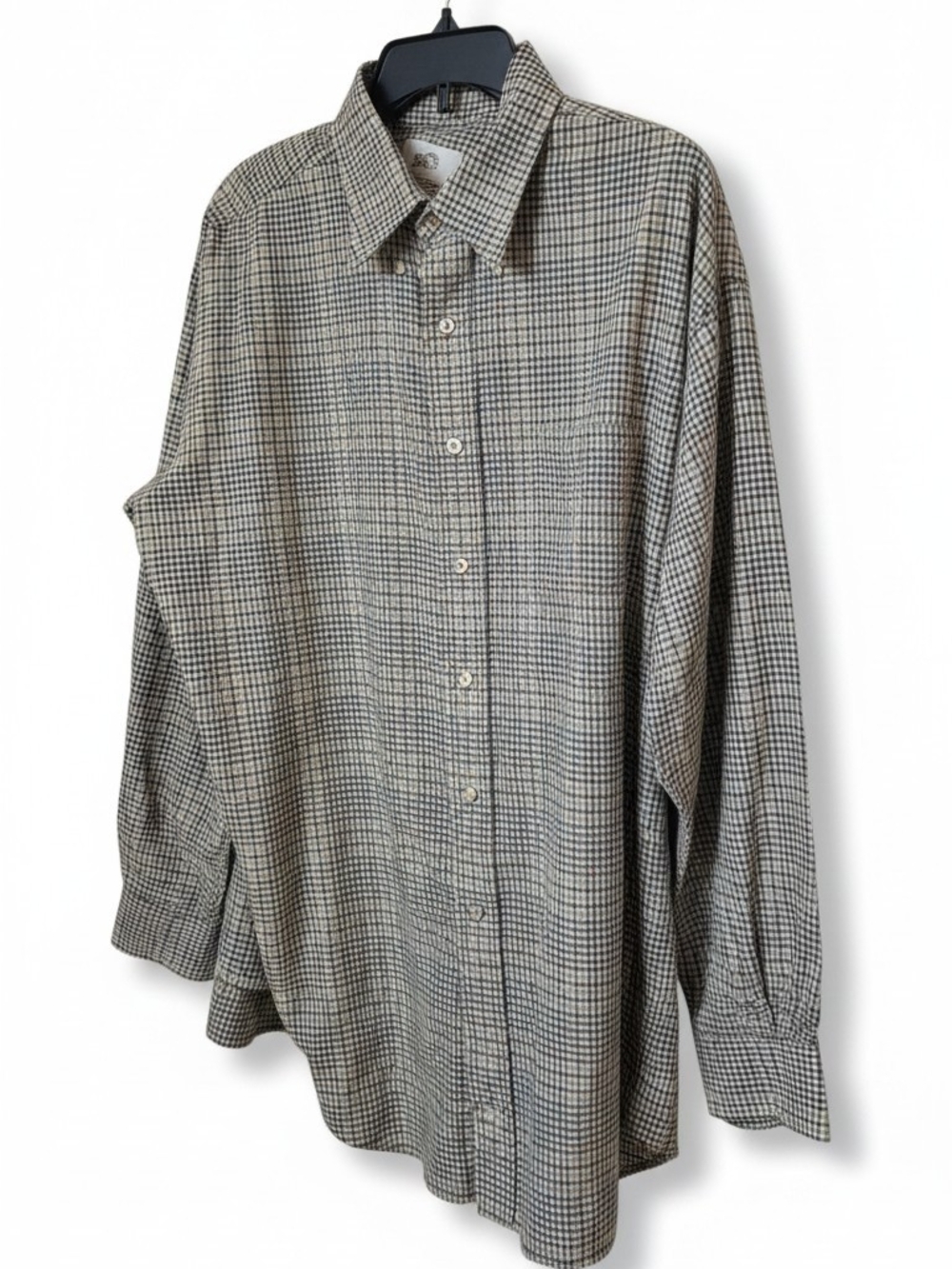 Viyella Men's XL Plaid Woven Cotton Long Sleeve Button-Up Shirt Pockets Beige